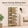 Bamboo Wardrobe, 5 Shelves, Sliding Door, Slatted Design, Natural Wood