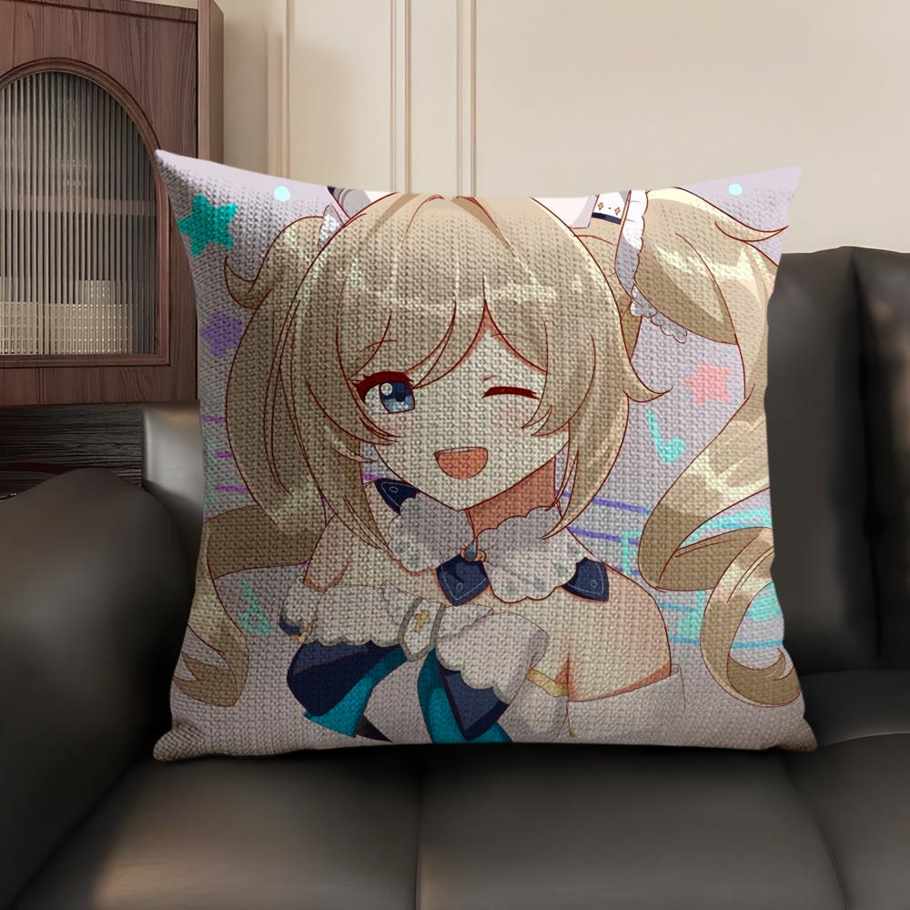 Barbara Cute Genshin Impact Cushion Cover Natural Linen Organic Fabric DoubleSided Printing Sofa Home Decor Gift Pillow Case