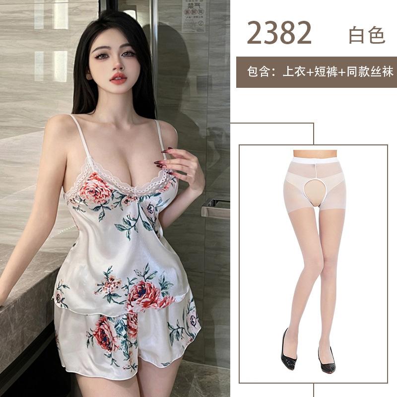 Sexy Sexy Pure Sexy Clothes Printed Suspender Shorts Two-piece Set Lace Seduction Set