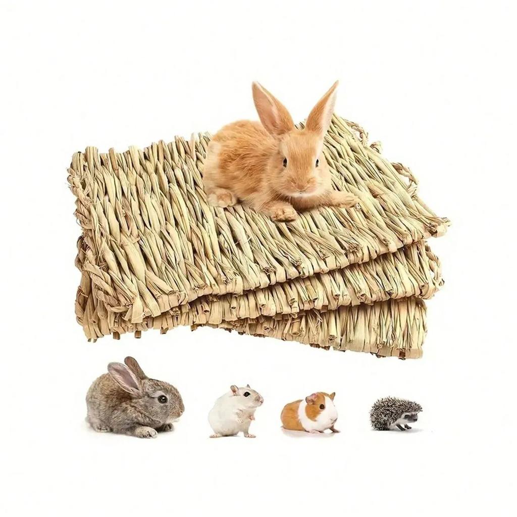1pc- Bunny Grass Mat Small Animal Woven Hay Mat Natural Straw Bedding Resting Cage Mat For Guinea Pig Chinchilla Hamster Rat