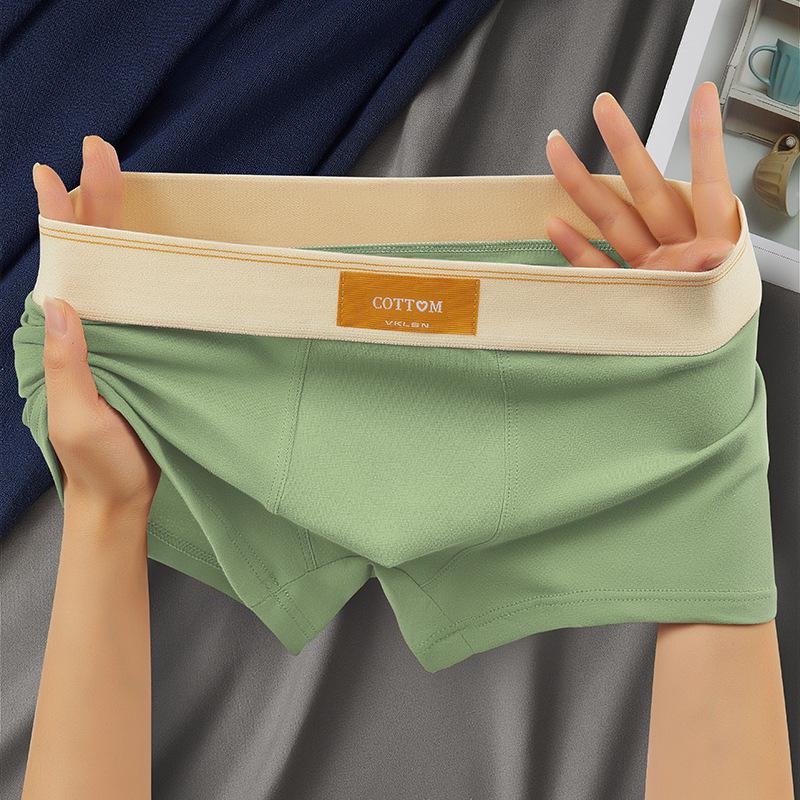 Men's Solid Color Cotton Boxer Briefs - Comfortable, Breathable, Mid-Waist Sports Shorts
