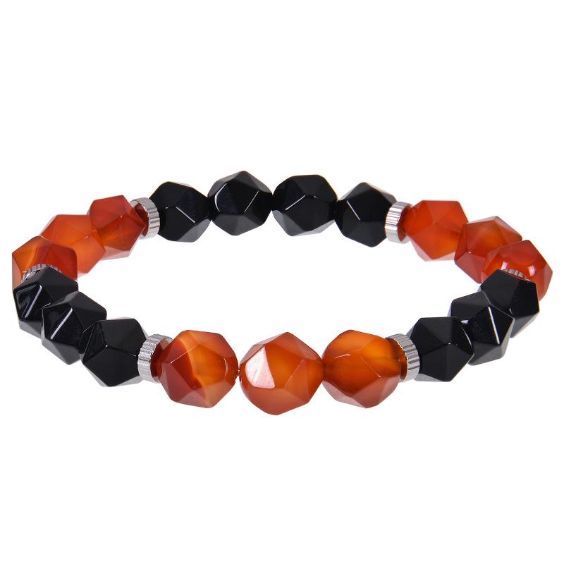 10mm Facettiertes Kristallachat, Schwarzer Obsidian & Tigerauge Stein Armband für Männer & Frauen