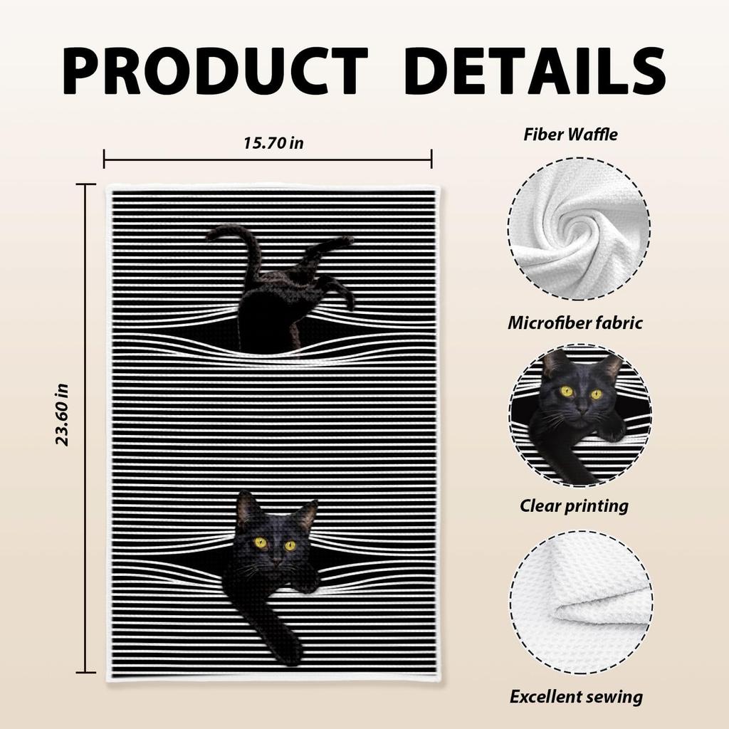 Black Cat Kitchen Dish Towels, Cat Lovers Mom Dad Lady Gifts Decorative Hand Towels for Bathroom Kitchen, Pet Lover Gifts, 16x24 Inch