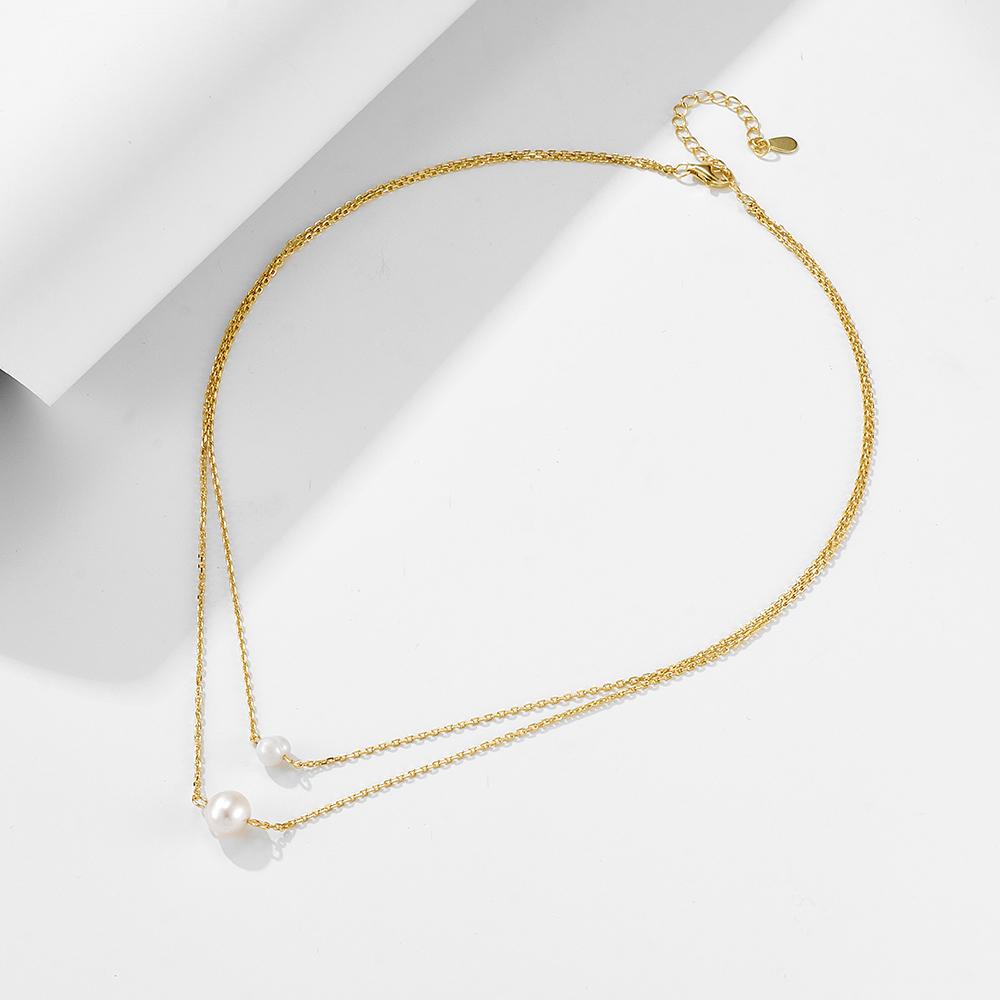 Fashion Jewelry 925 Sterling Silver Pearl Necklaces Natural Freshwater Pearls Double Layer Chain Gold Plated Necklaces for Women