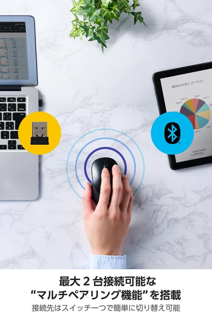 ELECOM OSMOD Wireless Mouse, Quiet, 2.4GHz, Bluetooth, Multi-Pairing, 4 Buttons, Dry Operation, Medium, Black, M-MY20MBSBK-G