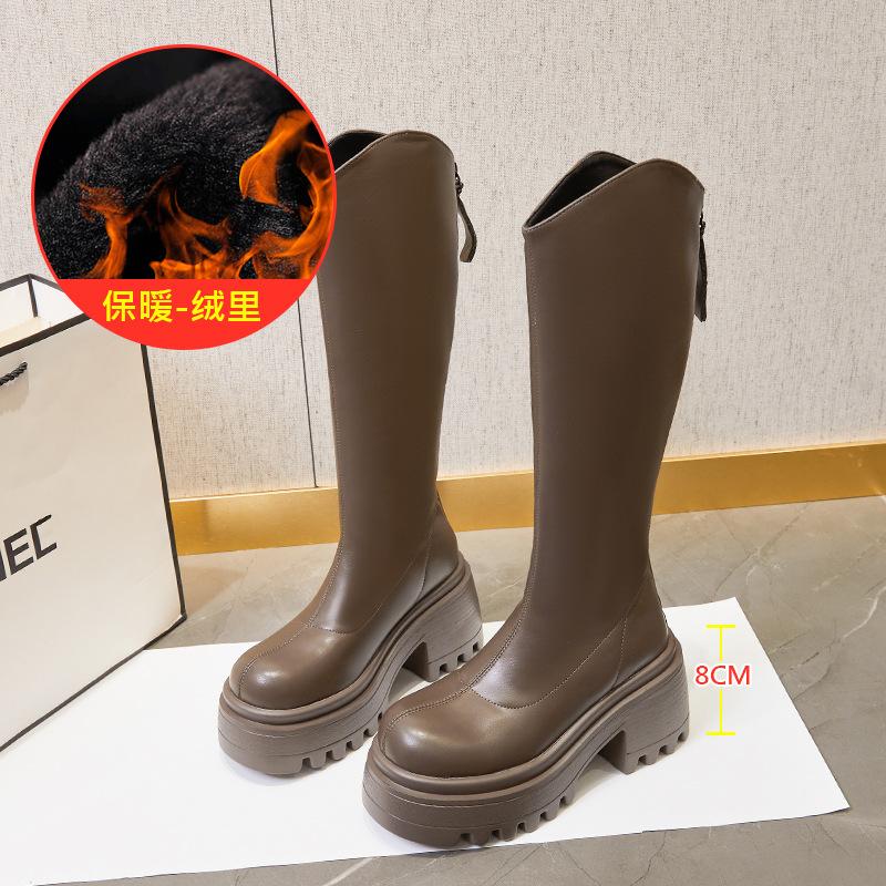 

Сапоги до колена женские 2025 на толстом каблуке, на высокой платформе, сапоги-рыцари на высоком каблуке, европейский и американский стиль 40