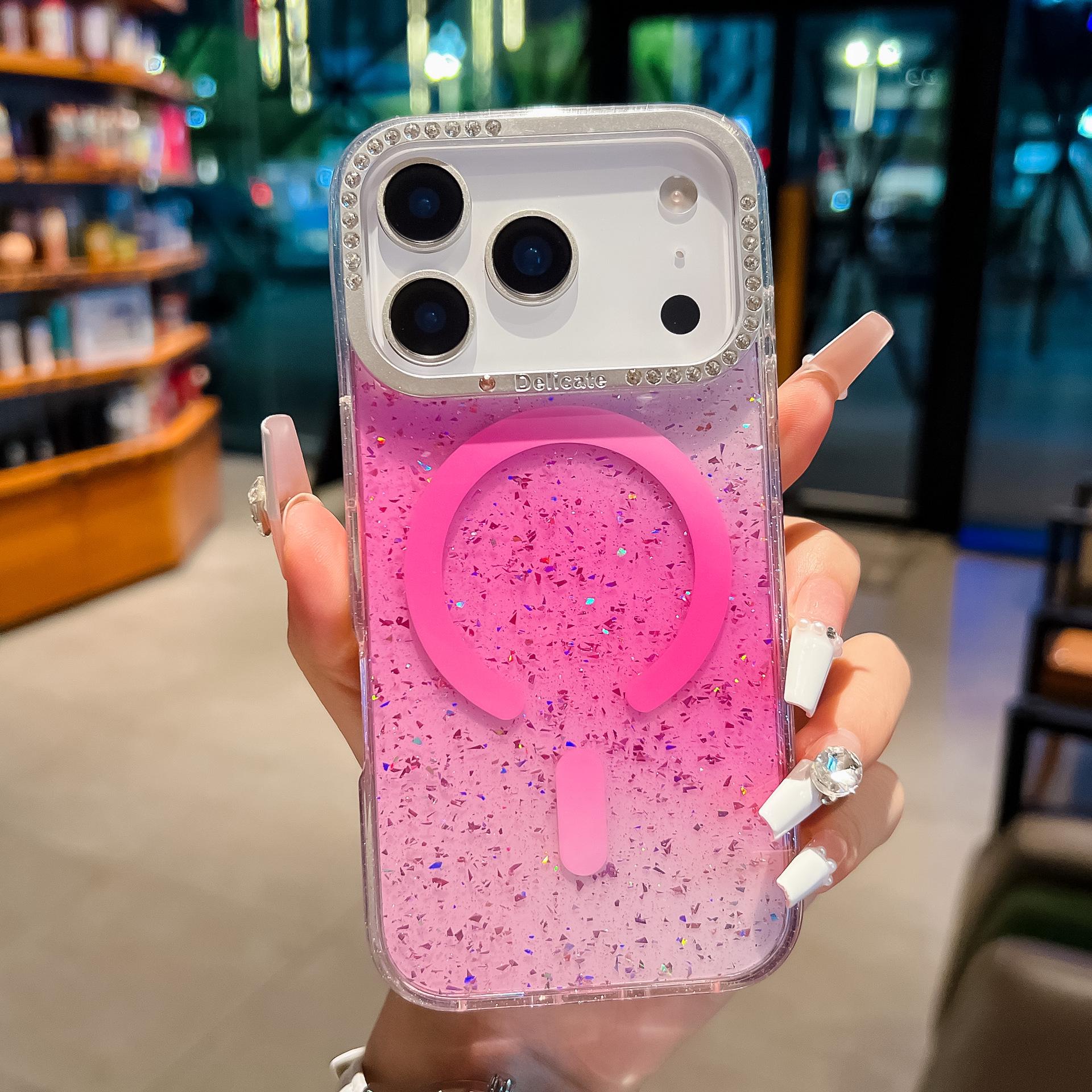 Rhinestone Glitter Gradient Magnetic Case for Apple 17 Pro Max iPhone 15