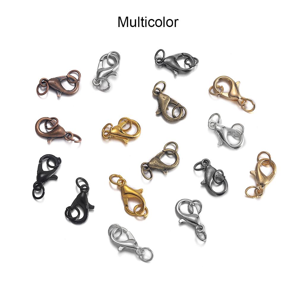 50pcs 10 12 14mm Silver Metal Lobster Clasps Hooks With Jump Rings Gold Color End Clasps Connectors Necklace Jewelry Making