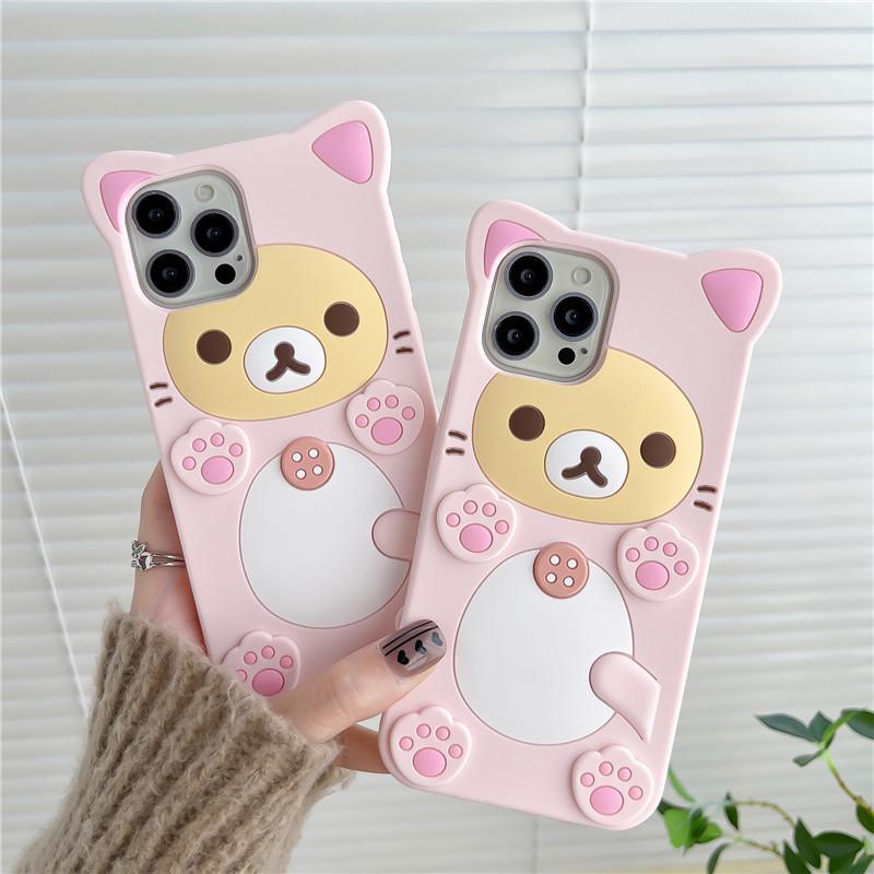 Coque anti-chute Cartoon Ours Fleur de Prunier pour iPhone 17/16/15 Pro Max et iPhone 14/13.