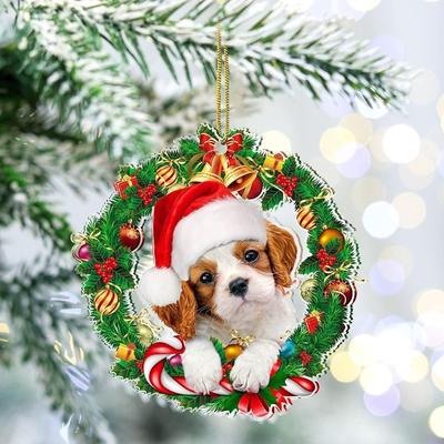 2025 neue Acryl flache 2D Kranz Weihnachten Hund Ornament Weihnachten Baum Hängen Auto Anhänger Hause Dekoration Anhänger