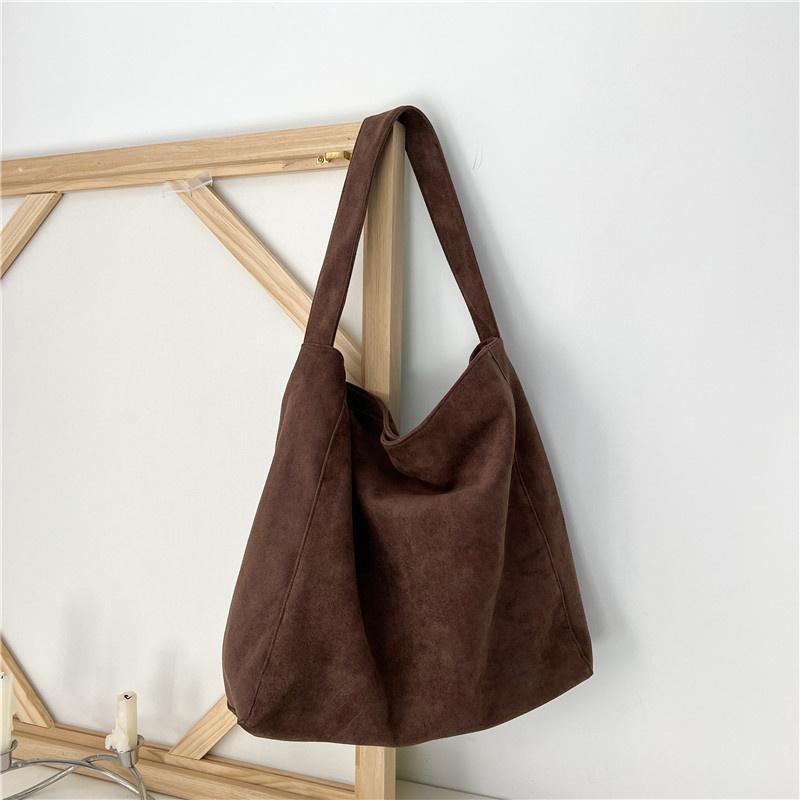 Women Large Capacity Shoulder Bag Suede Trendy Bag Fashion All-Match Bag for Daily Office Use Solid Color Handbag