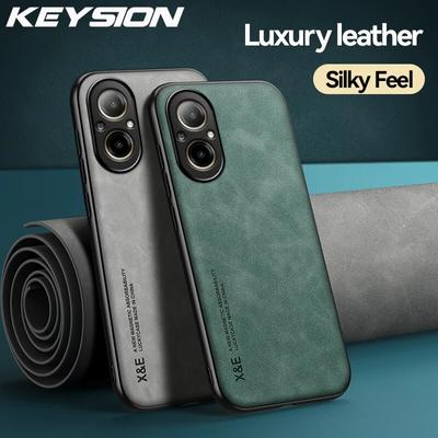 KEYSION Luxuriöse Retro-PU-Lederhülle für Realme C67 4G C55 C53, weiches Silikon + PC, stoßfeste Telefonrückseite für OPPO Realme C67