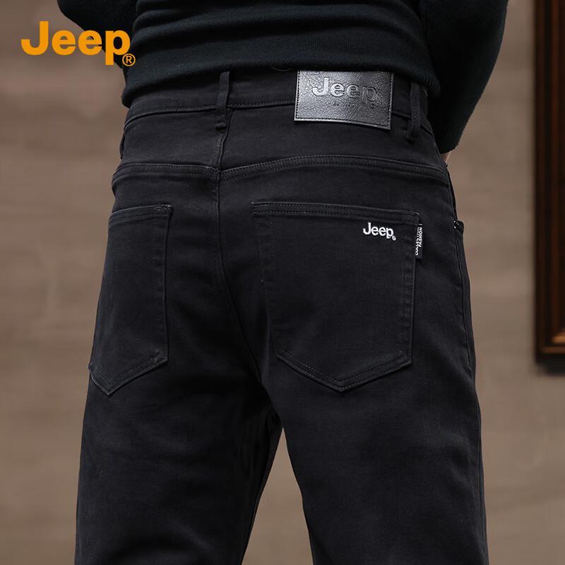 JEEP 2025 Autumn/Winter Men's Thin Fleece Straight-Leg Stretch Jeans