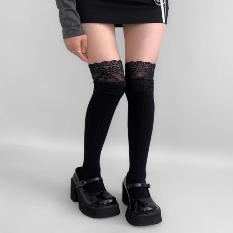 

Женские хлопковые носки выше колена, белые кружевные, облегающие, идеально подходят для сапог, осень/зима 1 pair чёрный
