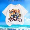 Pure Polyester Kids Short Sleeve Tee 2026 New, Zootopia Judy Nicky Cartoon Print Round Neck Casual Tops For Small Medium Children