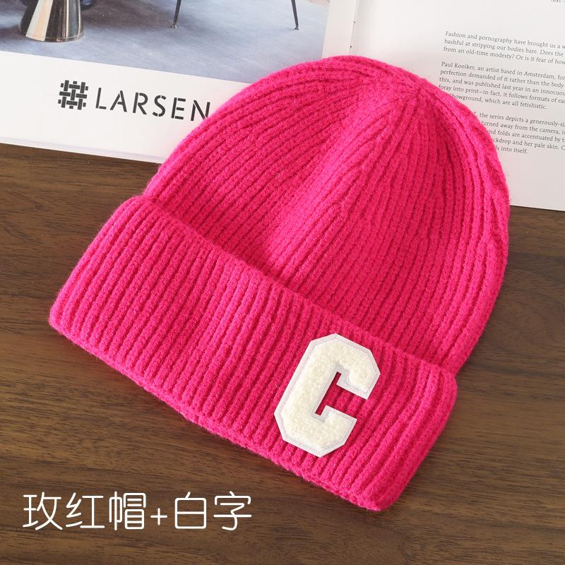 Autumn and Winter Letter Embroidery Big C Student Couple Knitted Hat Outdoor Warm and Cold Wool Hat