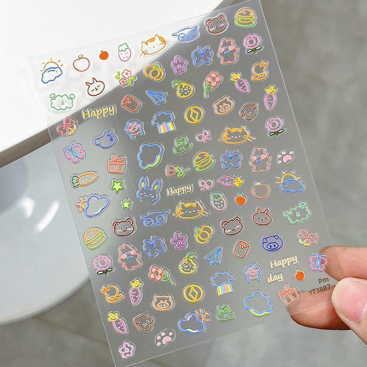Colorful Cartoon Doodle Nail & Device Stickers: Flat Back Adhesive