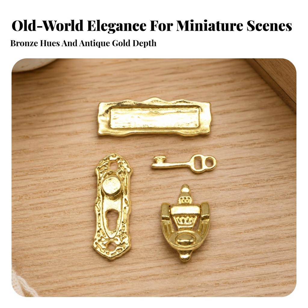 4 Pieces Miniature Letter Box Gold-Tone Dollhouse Door Hardware Set Compact
