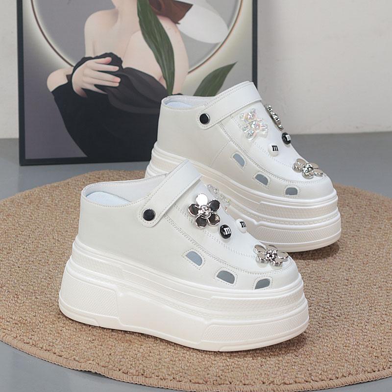 Fashion 12CM Baotou Half Slippers Female Summer Wear 2025 New Breathable Shoes Thick Sole Inside Elevation Sandals Designer Sandals