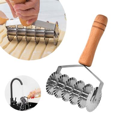 Nerezová ocel Dřevěná rukojeť Kráječ těsta Krajka na dort Šestikolečkový nůž na pizzu Multifunkční Pie Craft Kuchyňské doplňky