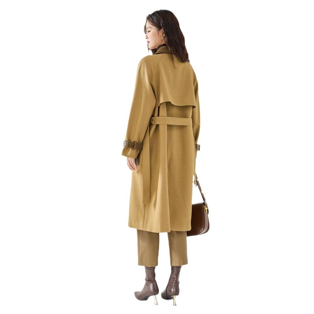 New Splicing Fabric Casual Vertical Fine Imitation Texture Twill Wool Shoulder Sleeves Medium and Long Trench Coat 23027