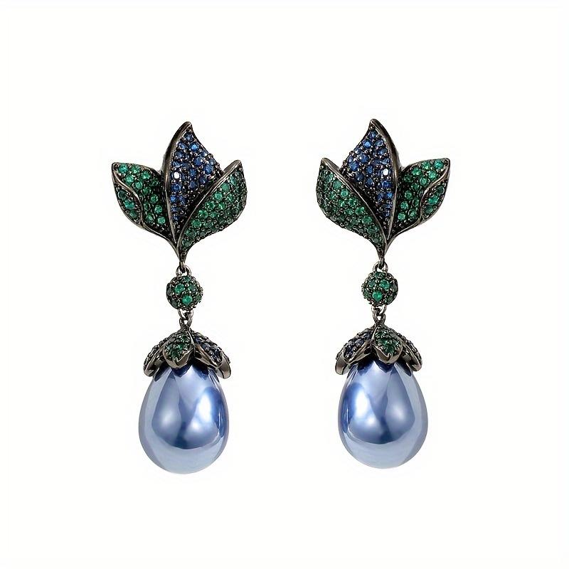 1Pair Fashion Vintage Style Flower Faux Pearl Decor Earrings, Banquet Party Ear Jewelry, Gift For Friend