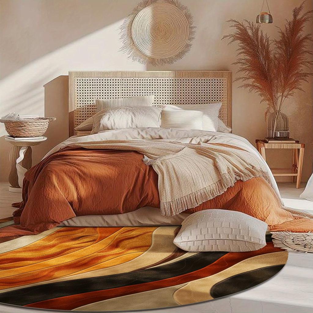 Abstract Wave Pattern Round Rug Flannel Soft Non Slip Floor Mat for Living Room Bedroom Modern Decor Home Accent Carpet Area Rug