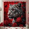 Red Rose Flowers Leopard Pattern Shower Curtain, Bathroom Decorative Shower Curtain, Waterproof Shower Curtain With Hooks