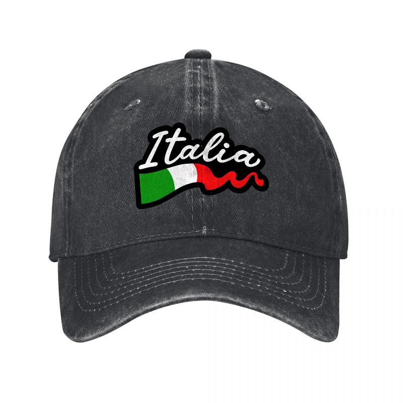 Italia Flag Washed Denim Baseball Cap Casual Soft Canvas Dad Hat