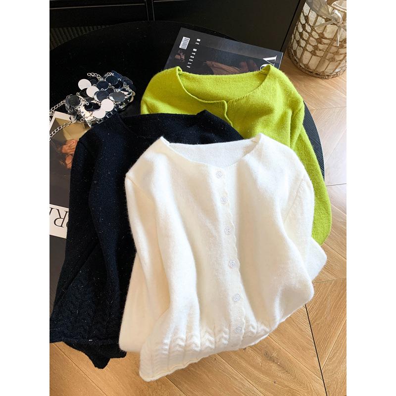 Women's 2026 Slimming Loose Knit Cardigan - Soft & Fluffy Crocheted Sweater Top for Autumn/Winter