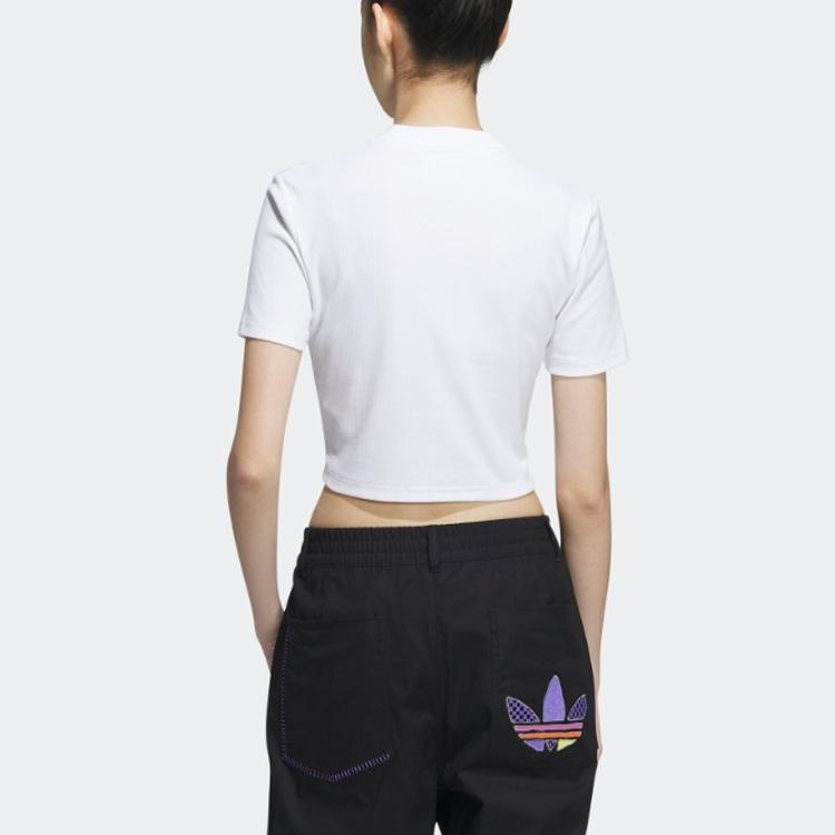Adidas Originals Classics Series Adiclub Crop Top with Monochrome Logo and Ribbed Crew Neck Women Tops White IP1787