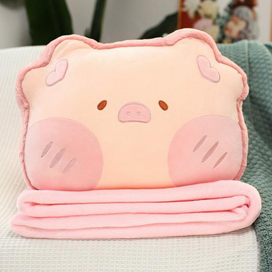 Cartoon Animal Pillow and Blanket: Cute Rabbit, Panda, Pig, Frog Design for Home, Office, or Car Naps
