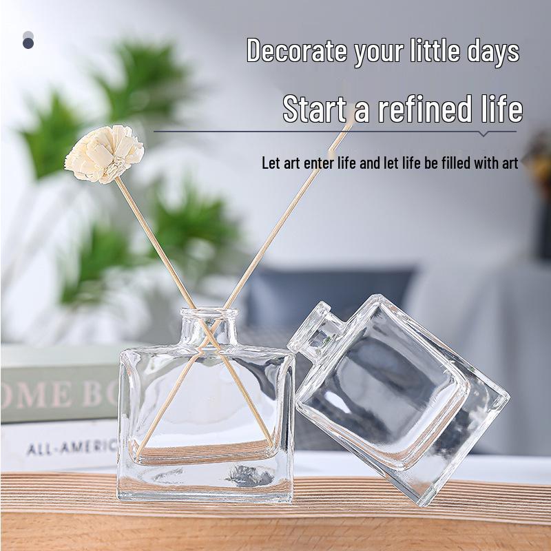 Transparent Rattan Aroma Diffuser Bottle - Small Glass Home Decor