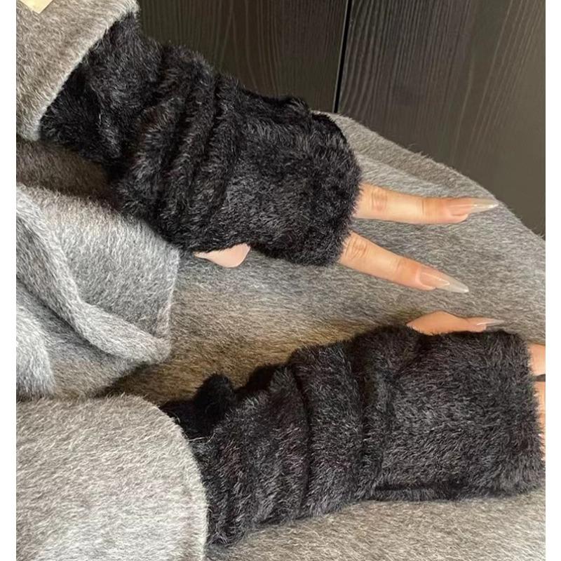 Zimowe Ciepłe Rękawiczki z Polaru Minkowego Bez Palców Kobiety Dziewczęta Miękkie Rękawiczki Zimowe Ciepłe Modne Jednolite Pluszowe Dzianinowe Rękawiczki Bez Palców