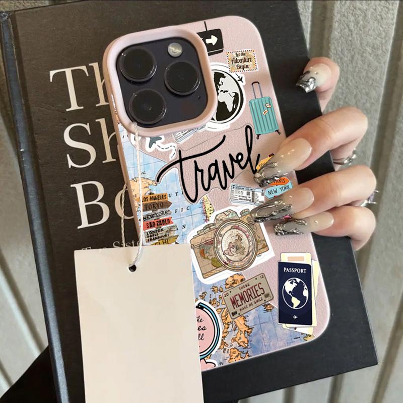

Vintage Travel Sticker Print Pattern Design Protective Cover for iPhone 17 16 15 14 13 12 11 16E Series Pro Max Plus iphone 11 Pro