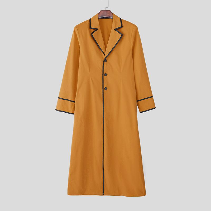 INCERUN Pánské klopové sako s dlouhým rukávem, prošívané, s otevřeným předním dílem, dlouhé blejzrové kabáty