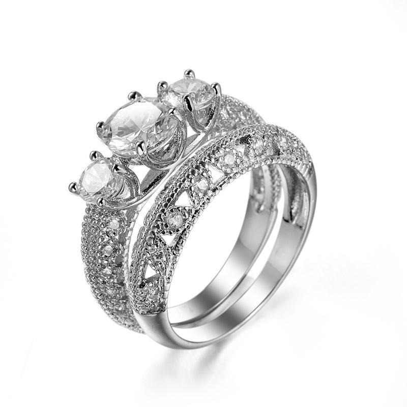 

SODROV Набор колец для свадьбы и помолвки с прозрачным цирконом, 2 шт. 6