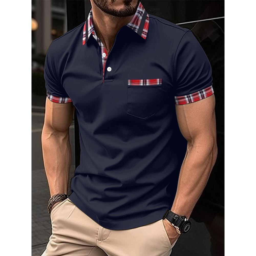 Polo da uomo con bottoni e taschino, colletto alla Henley – un top casual versatile