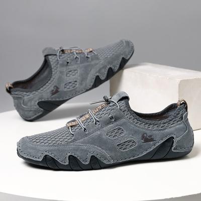 Letnie przewiewne męskie buty sportowe codzienne duży rozmiar szyte skórzane buty z siateczki modne męskie buty