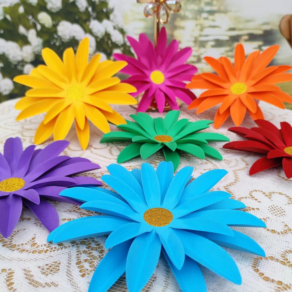 Rainbow Paper Daisy Flower for Tea Party Garden Party Decor Wedding Photo Backdrop Birthday Nursery Wall Sunflowers 8 inch