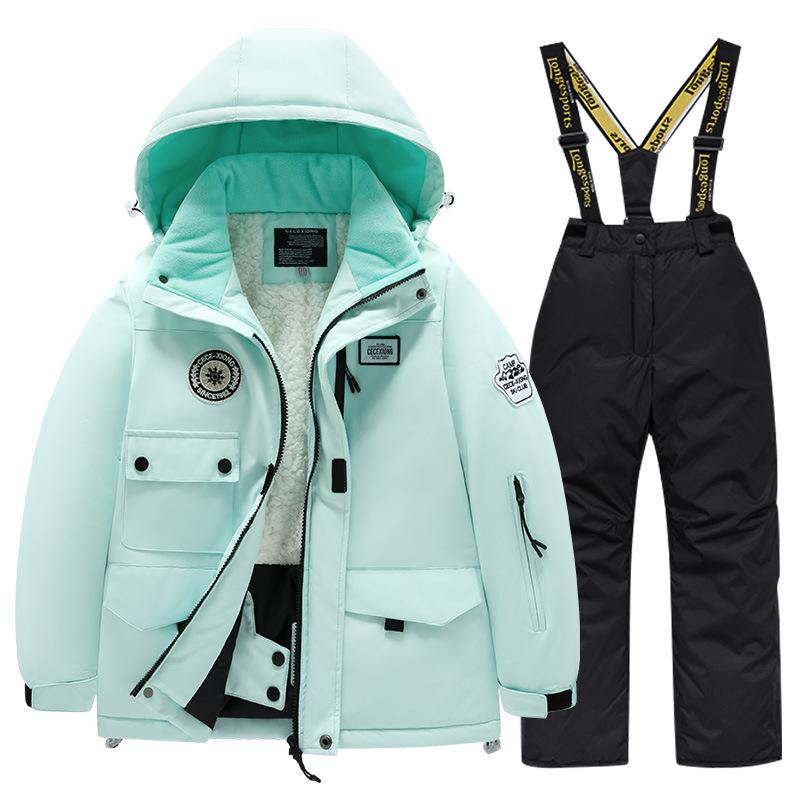 Children's Winter Ski Suit: Fleece-Lined, Waterproof, Windproof, One-Piece Ski Bib Pants for Boys and Girls