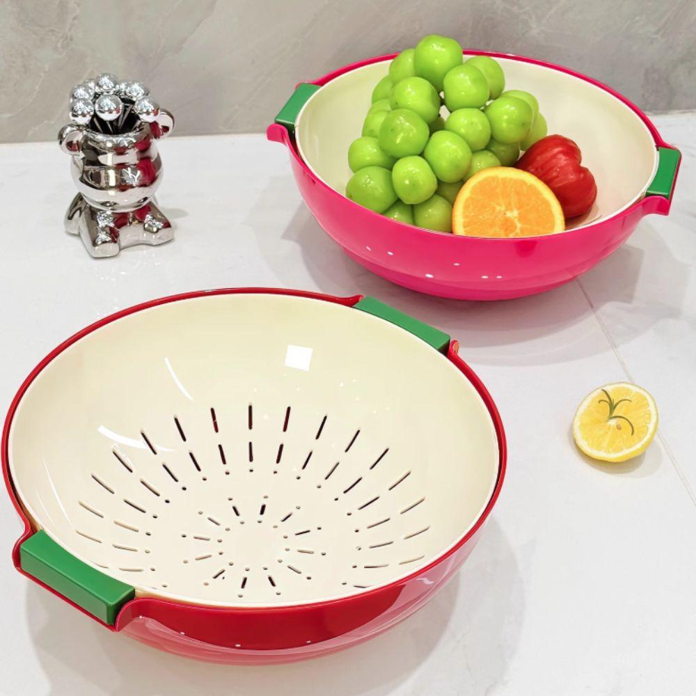 Plastic Drain Basket Double-layer Vegetable Strainer Fruit Vegetable Washing Basket  Kitchen