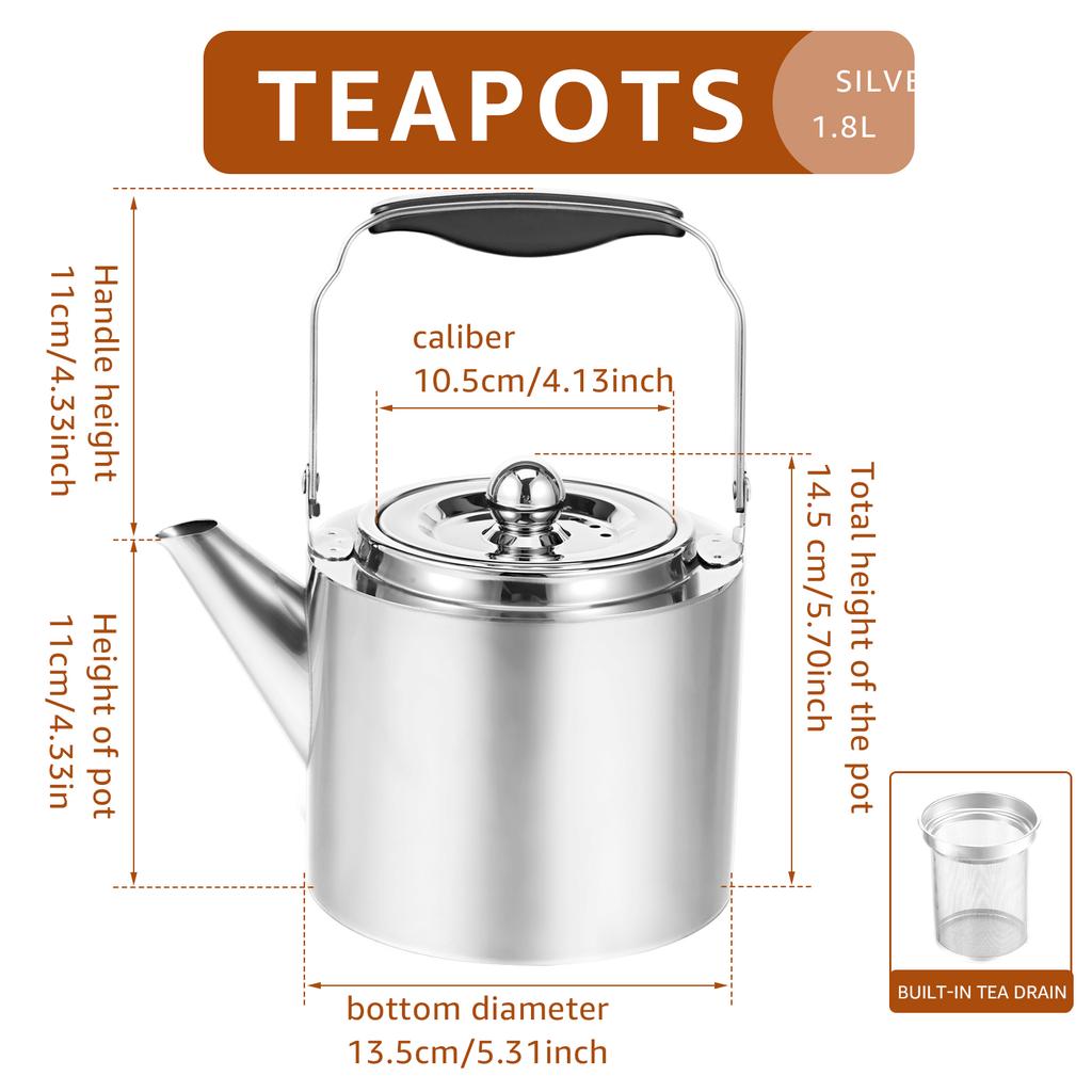 Tea Kettle Thickened Stainless Steel Kettle Coffee Pot Tea Pot With Filter Household Use Flat Bottom Universal Pot For Tea And