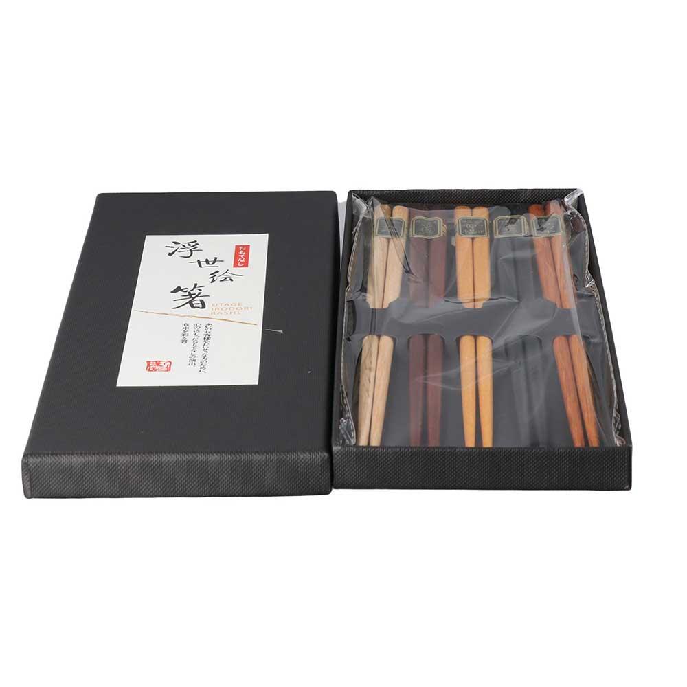 Trendy New Arrival Gift Multicolored Ancient Chopstick Set Natural Wooden Reusable 5 Pairs Handmade