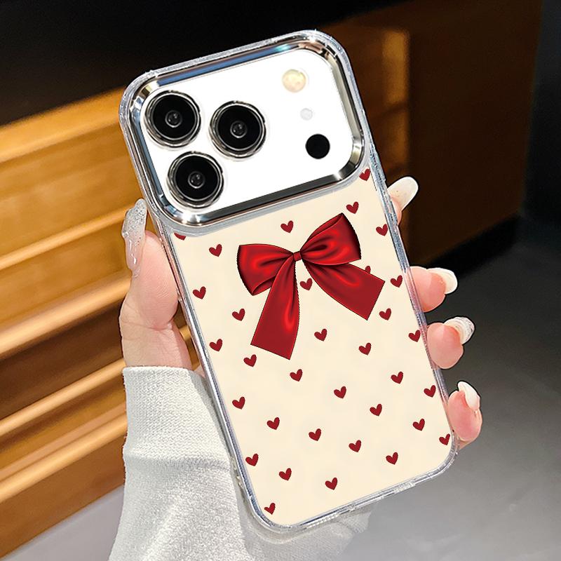 Cute Cartoon Bowknots Print Case For iPhone 17 Pro Max iPhone 16 15 14 13 Pro Max 11 17e 16e Plating Lens Frame Clear Soft Silicone Back Cover