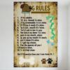 Vintage Rusty Dog Rules Metal Tin Sign, Playful Dog Perspective Rules Wall Decor with Cartoon Dog, Paw Prints & Bone, Distressed