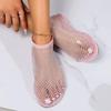 Fashion New Women Luxury 2025 Brand Round Toe Flat Bottom Sandals Summer Hollow Short Boots Water Diamond Sexy Flat Bottom Shoes Sandals
