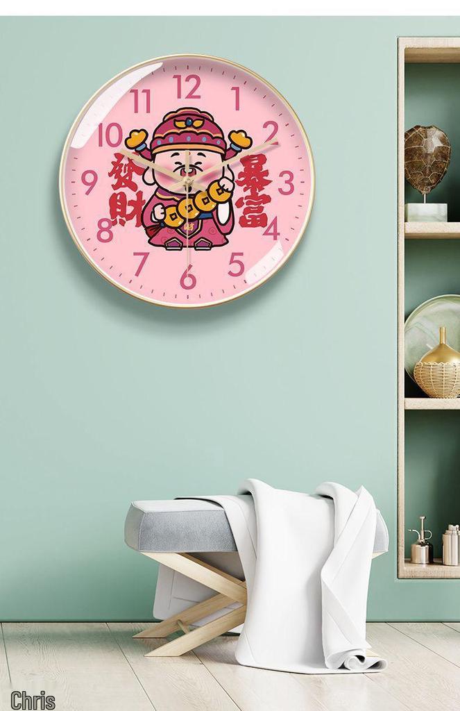 God of Wealth Luxury Silent Wall Clock - New Chinese Style for Living Room