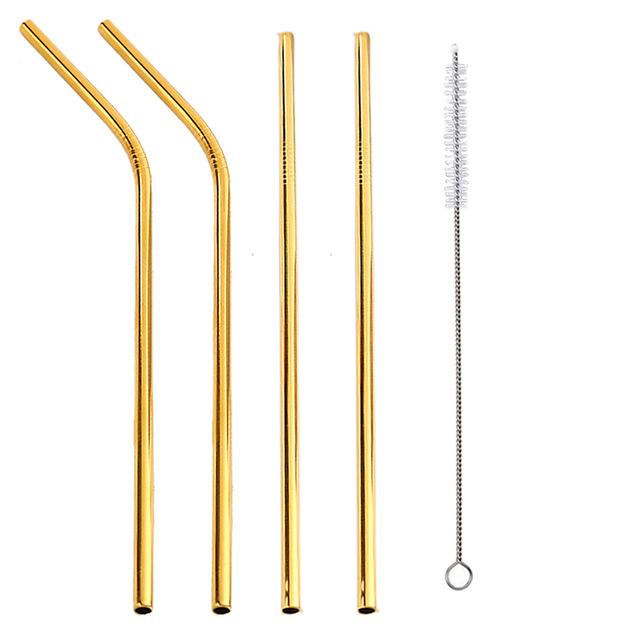 Colorful Stainless Steel Drinking Straws Straight and Bent Reusable Filter With Brush DIY Tea Coffee Tools Party Bar Accessories