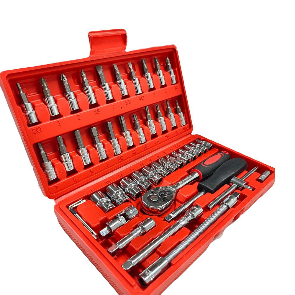 46pcs 46-in-1 Combination Mechanic Socket Wrench Tool Set Hard Case Customizable  for Car Motorcycle Bicycle Repair
